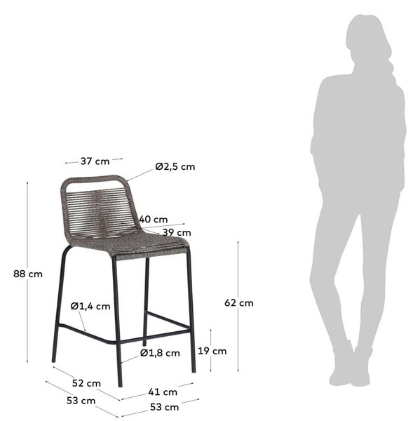 Šedá barová židle s ocelovou konstrukcí Kave Home Glenville, výška 62 cm