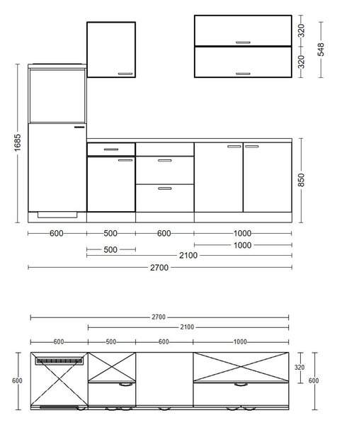 KUCHYŇSKÝ BLOK BEZ SPOTŘEBIČŮ 270 cm MID.YOU - Online Only kuchyňské linky, Online Only