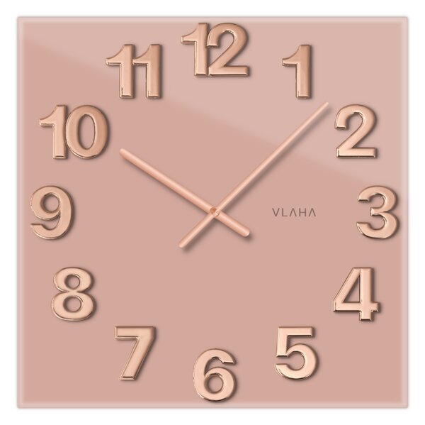 VLAHA GLASSICO Skleněné růžové hodiny vyrobené v Čechách VCT1108 (ručně vyrobené české hodiny)
