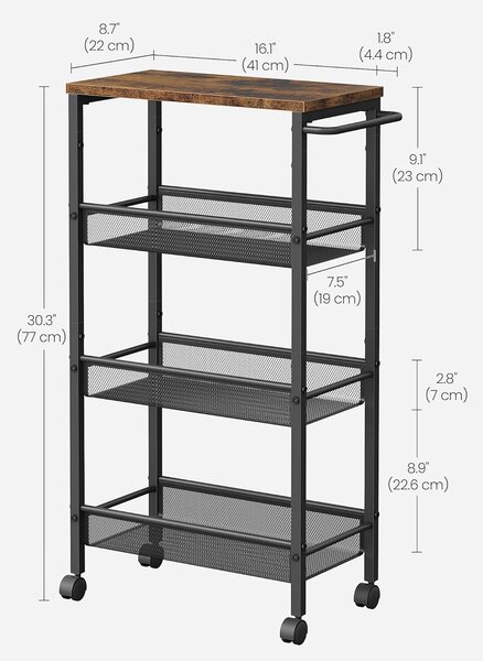 SONGMICS Pojízdný kuchyňský vozík Vasagle Compi 77 cm hnědý/černý