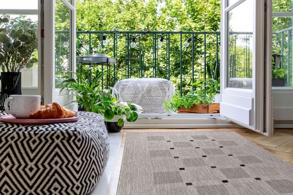 Balta Kusový koberec Sisal FLOORLUX 20079 stříbrný / černý Rozměr: 80x150 cm
