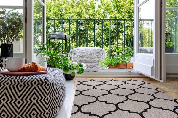 Balta Kusový koberec Sisal FLOORLUX 20608 Marokánsky vzor stříbrný / černý Rozměr: 120x170 cm