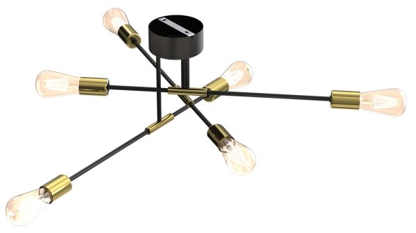 Lustr na tyči FLAME 6xE27/60W/230V černá/zlatá