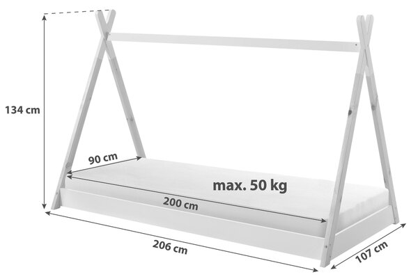 DĚTSKÁ POSTEL SE STŘÍŠKOU, 90/200 cm bílá, barvy borovice MID.YOU - Dětské postele, Online Only
