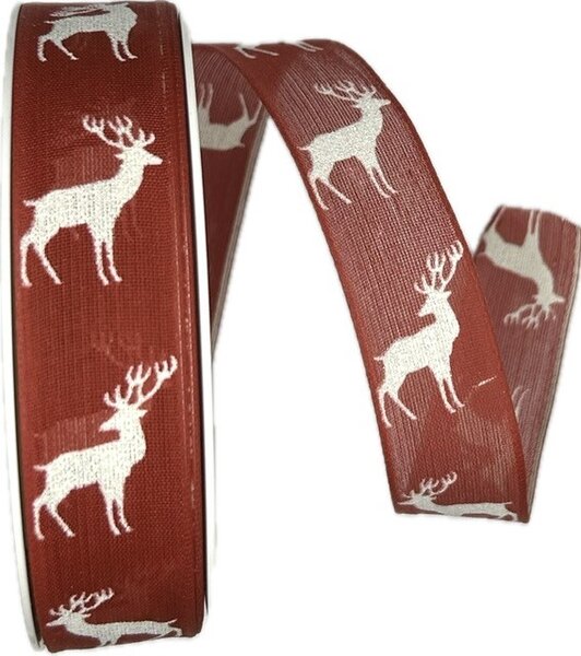 Vánoční stuha červená RED DEER 25mm x 20m (9,- Kč/m)