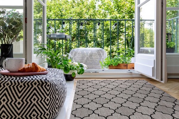 Balta Kusový koberec Sisal FLOORLUX 20607 stříbrný / černý Rozměr: 60x110 cm