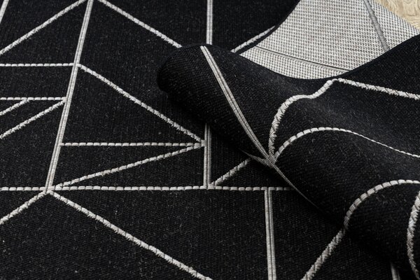 Balta Kusový koberec Sisal FLOORLUX 20605 geometrický vzor černý / stříbrný Rozměr: 80x150 cm