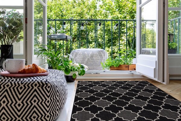Balta Kusový koberec Sisal FLOORLUX 20607 černý / stříbrný Rozměr: 80x150 cm