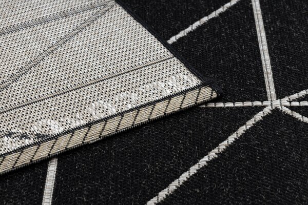 Balta Kusový koberec Sisal FLOORLUX 20605 geometrický vzor černý / stříbrný Rozměr: 80x150 cm