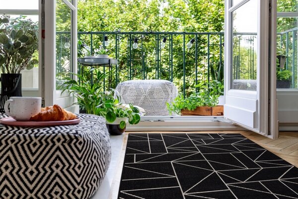 Balta Kusový koberec Sisal FLOORLUX 20605 geometrický vzor černý / stříbrný Rozměr: 80x150 cm