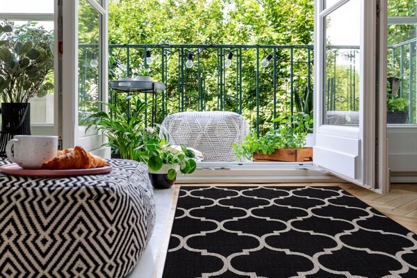 Balta Kusový koberec Sisal FLOORLUX 20608 Marokánský vzor černý / stříbrný Rozměr: 80x150 cm