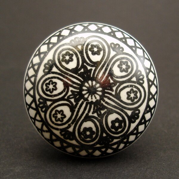 Keramická úchytka-Mandala černá-POTISK Barva kovu: antik světlá