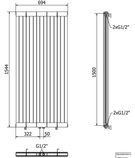 Mexen Waco dekorativní radiátor 1544 x 694 mm, 1550 W, černá - W217-1544-694-00-70