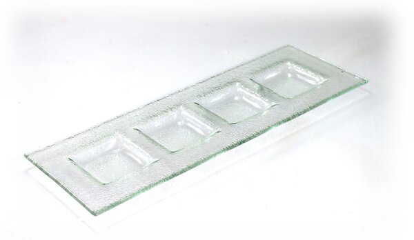 BDK-GLASS Skleněný čirý svícen obdélníkový na 4 svíčky