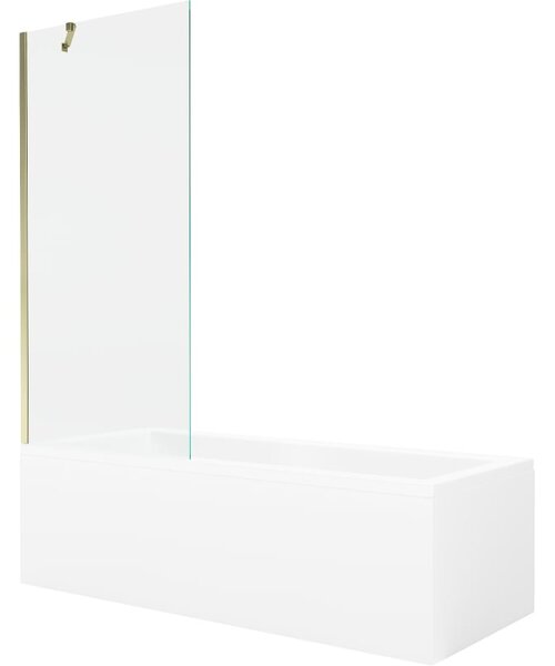 Mexen Cubik obdélníková vana 160 x 70 cm s obkladem a jednokřídlým paravánem 80 cm, transparentní, zlatá