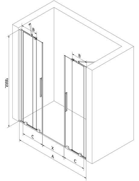 Mexen Velar Duo sprchové dveře posuvné 170 cm, transparentní, černé - 871-170-000-02-70