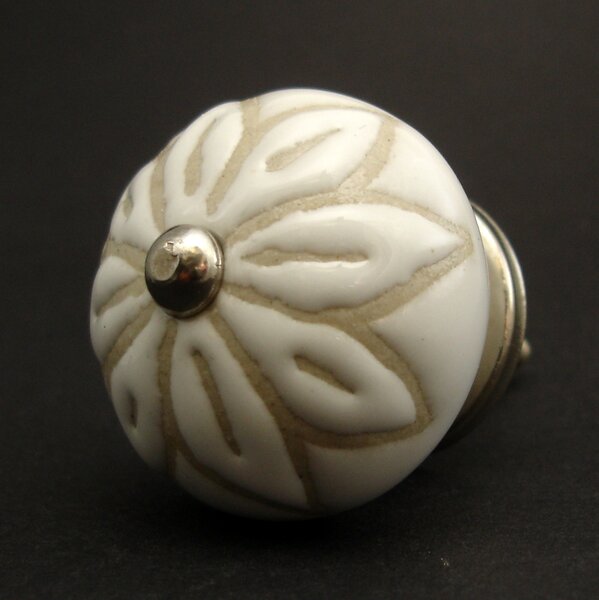 Keramická úchytka-Bílá s neglazovaným květem Barva kovu: antik světlá