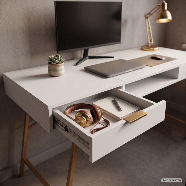 Ak furniture Psací stůl Arden 120 cm bílý/zlatý
