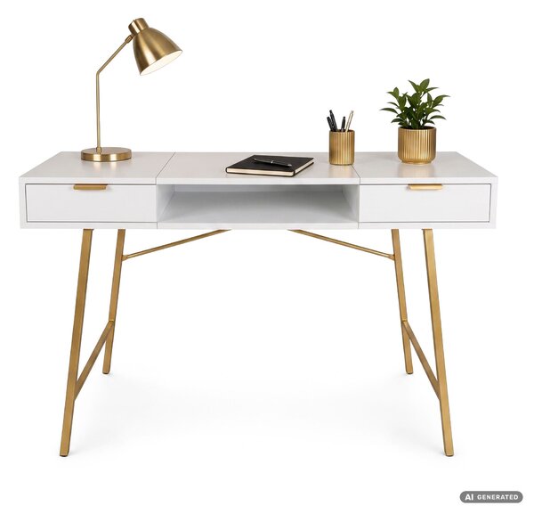 Ak furniture Psací stůl Arden 120 cm bílý/zlatý