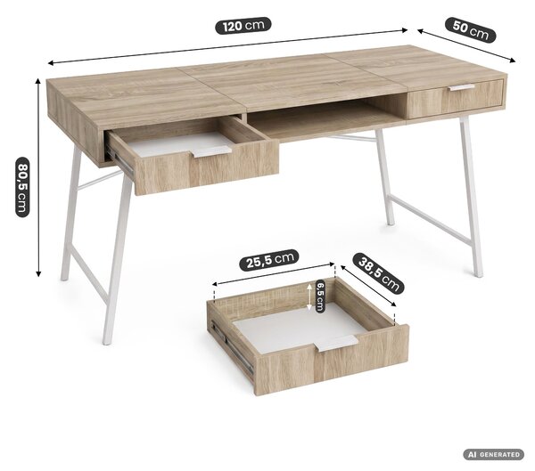 Ak furniture Psací stůl Arden 120 cm bílý/dub Sonoma