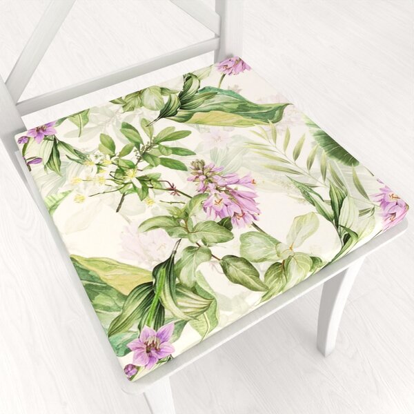 Biante Sametový čtvercový podsedák Tamara TMR-035 Fialové zvonky s listy na bílém - 38x38x3 cm
