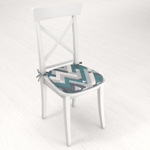 Biante Sametový oblý podsedák Tamara TMR-026 Zeleno-šedý designový cik-cak - 39x37x3 cm