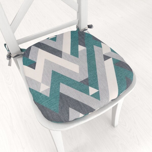 Biante Sametový oblý podsedák Tamara TMR-026 Zeleno-šedý designový cik-cak - 39x37x3 cm