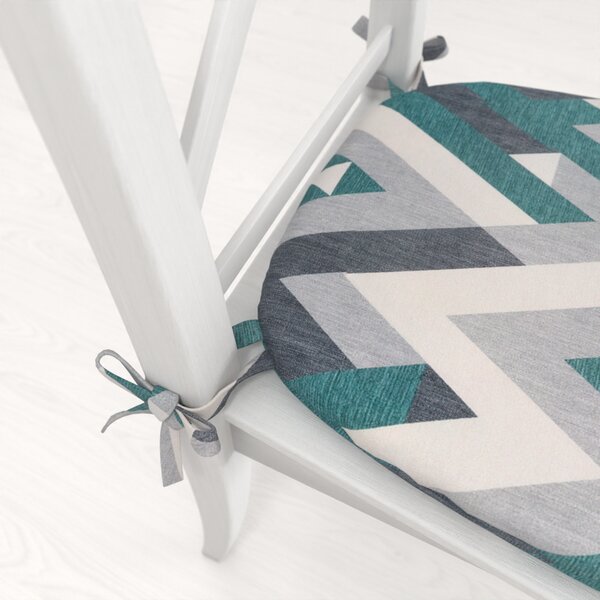 Biante Sametový oblý podsedák Tamara TMR-026 Zeleno-šedý designový cik-cak - 39x37x3 cm