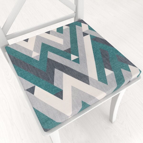 Biante Sametový čtvercový podsedák Tamara TMR-026 Zeleno-šedý designový cik-cak - 38x38x3 cm