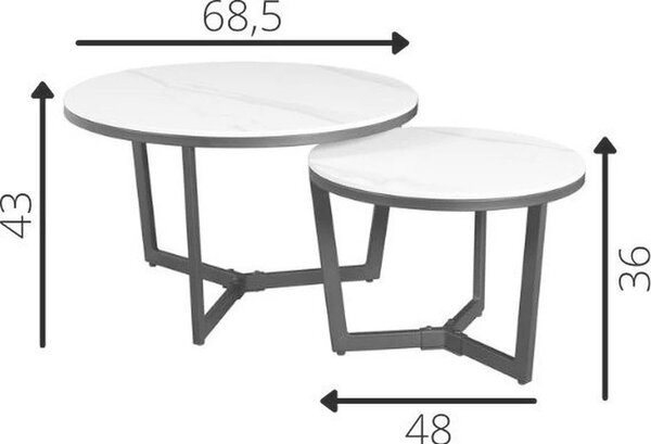 SADA KONFERENČNÍCH STOLKŮ, černá, bílá, kámen, 68,5/68,5/43 cm MID.YOU - Konferenční stolky, Online Only