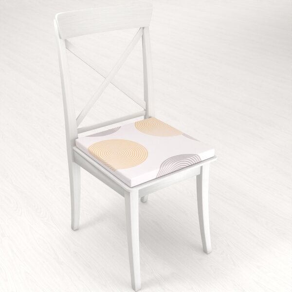 Biante Sametový čtvercový podsedák Tamara TMR-023 Žluté a šedé designové kruhy na smetanovém - 38x38x3 cm