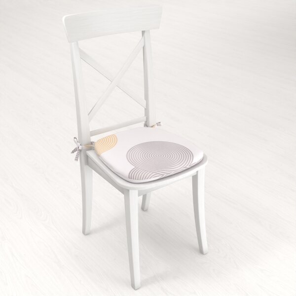 Biante Sametový oblý podsedák Tamara TMR-023 Žluté a šedé designové kruhy na smetanovém - 39x37x3 cm
