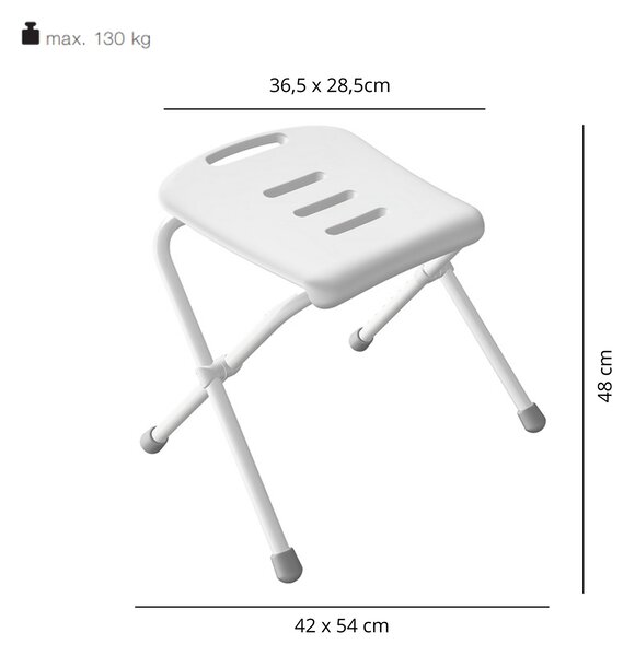Spirella sedátko do sprchy SITZ, bílé, ocel, 48 cm, do 130 kg