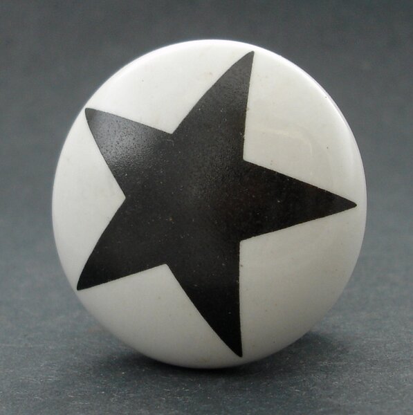 Keramická úchytka-Hvězda černá-POTISK Barva kovu: stříbrná