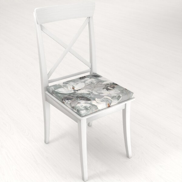 Biante Sametový čtvercový podsedák Tamara TMR-016 Designové květiny na šedozeleném - 38x38x3 cm