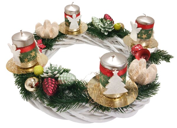 Adventní věnec tradiční se zlatými svíčkami
