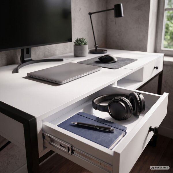 Ak furniture Psací stůl Elonis 123 cm bílý/černý