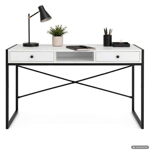 Ak furniture Psací stůl Elonis 123 cm bílý/černý