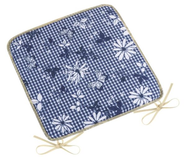 BELLATEX Sedák DITA hladký Kostička s květem modrá 40x40 cm hladký