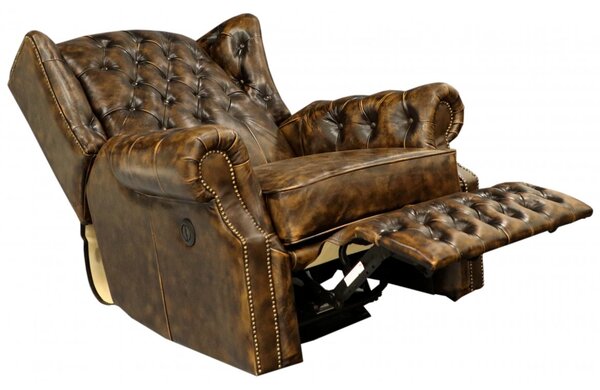 Elektrické polohovací křeslo Chesterfield Stunning z pravé hovězí kůže Whisky