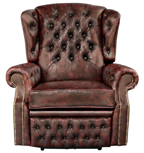 Elektrické polohovací křeslo Chesterfield Stunning z pravé hovězí kůže New Red