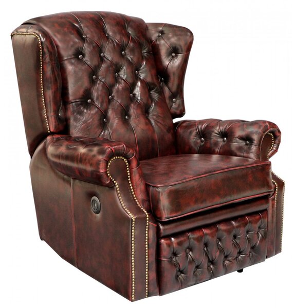 Elektrické polohovací křeslo Chesterfield Stunning z pravé hovězí kůže New Red