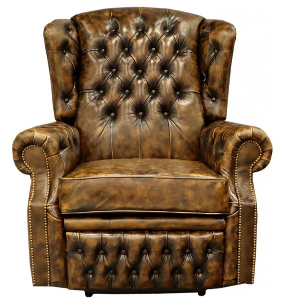 Elektrické polohovací křeslo Chesterfield Stunning z pravé hovězí kůže Whisky