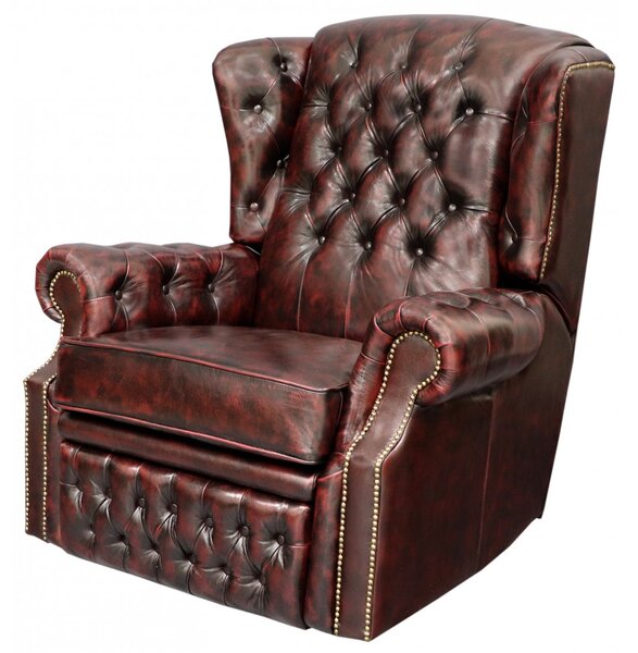 Elektrické polohovací křeslo Chesterfield Stunning z pravé hovězí kůže New Red