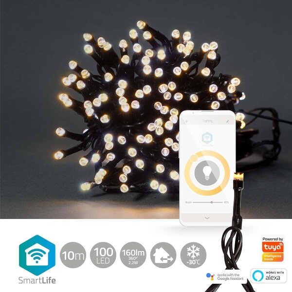 Nedis WIFILX01W100-LED Vánoční řetěz 100xLED/8 funkcí 15m IP65 Wi-Fi Tuya teplá