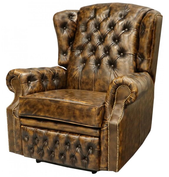 Elektrické polohovací křeslo Chesterfield Stunning z pravé hovězí kůže Whisky