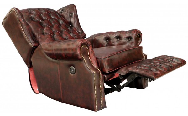 Elektrické polohovací křeslo Chesterfield Stunning z pravé hovězí kůže New Red