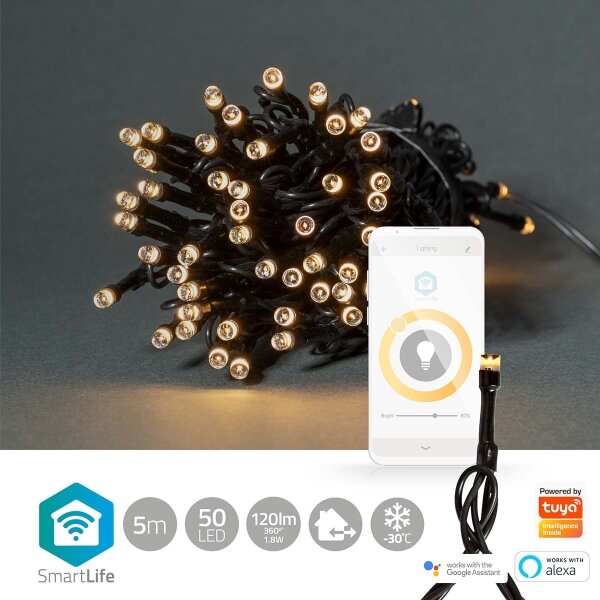 Nedis WIFILX01W50 - LED Vánoční řetěz 50xLED/8 funkcí 10m IP65 Wi-Fi Tuya teplá