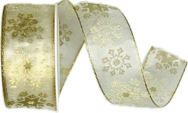 Stuha vánoční organzová Golden Crystal Snow zlatá 25mm x 2m (13,-Kč/m)