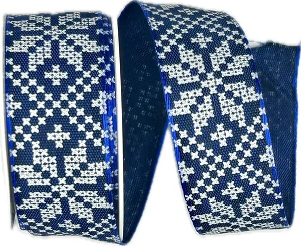 Stuha vánoční NORDIC BLUE modrá 25mm x 2m (13,-Kč/m)